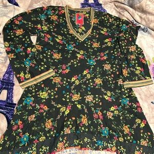 Johnny Was Black Floral Embroidered Top